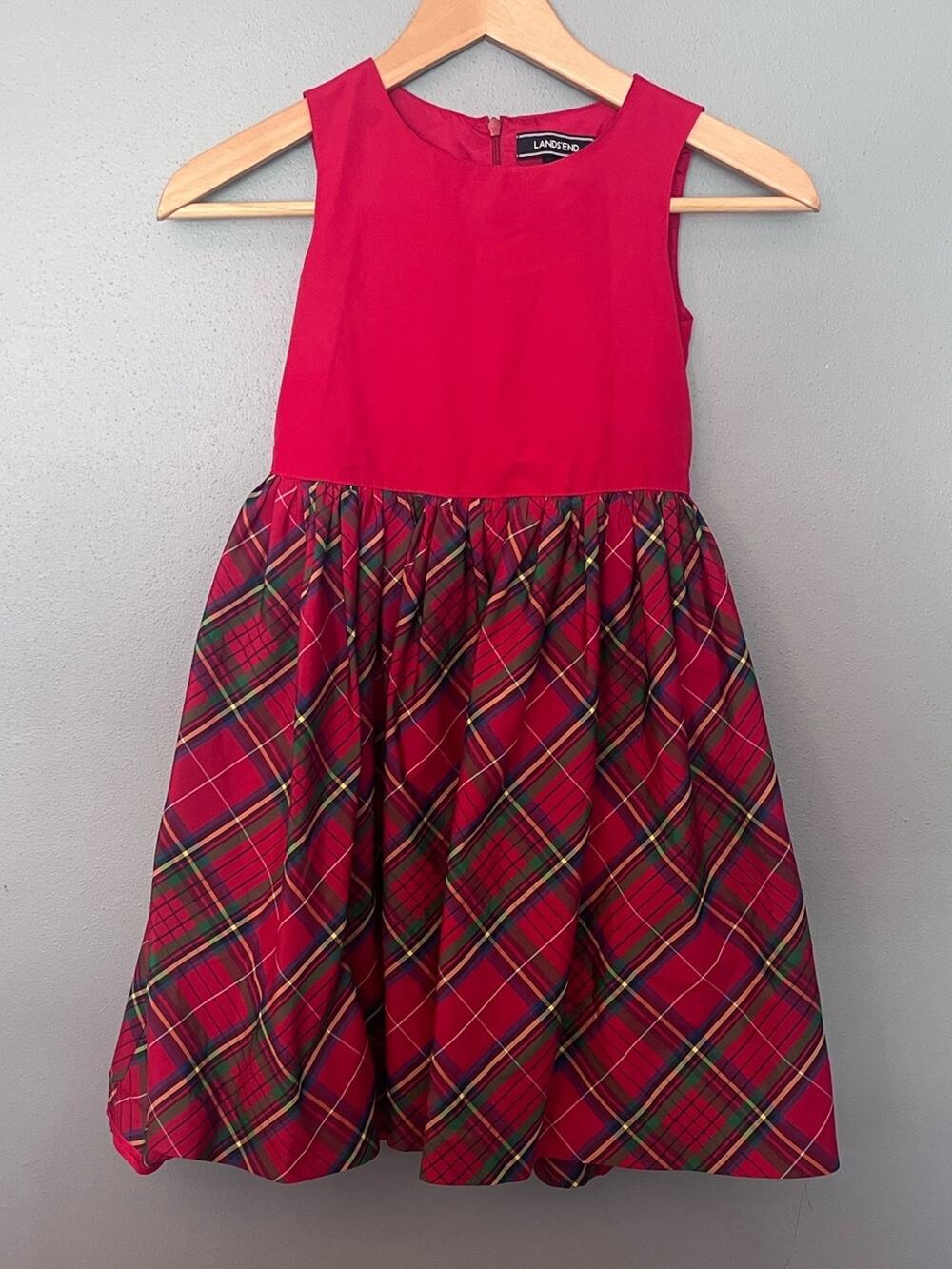 Lands' End Sleeveless Plaid Holiday Dress